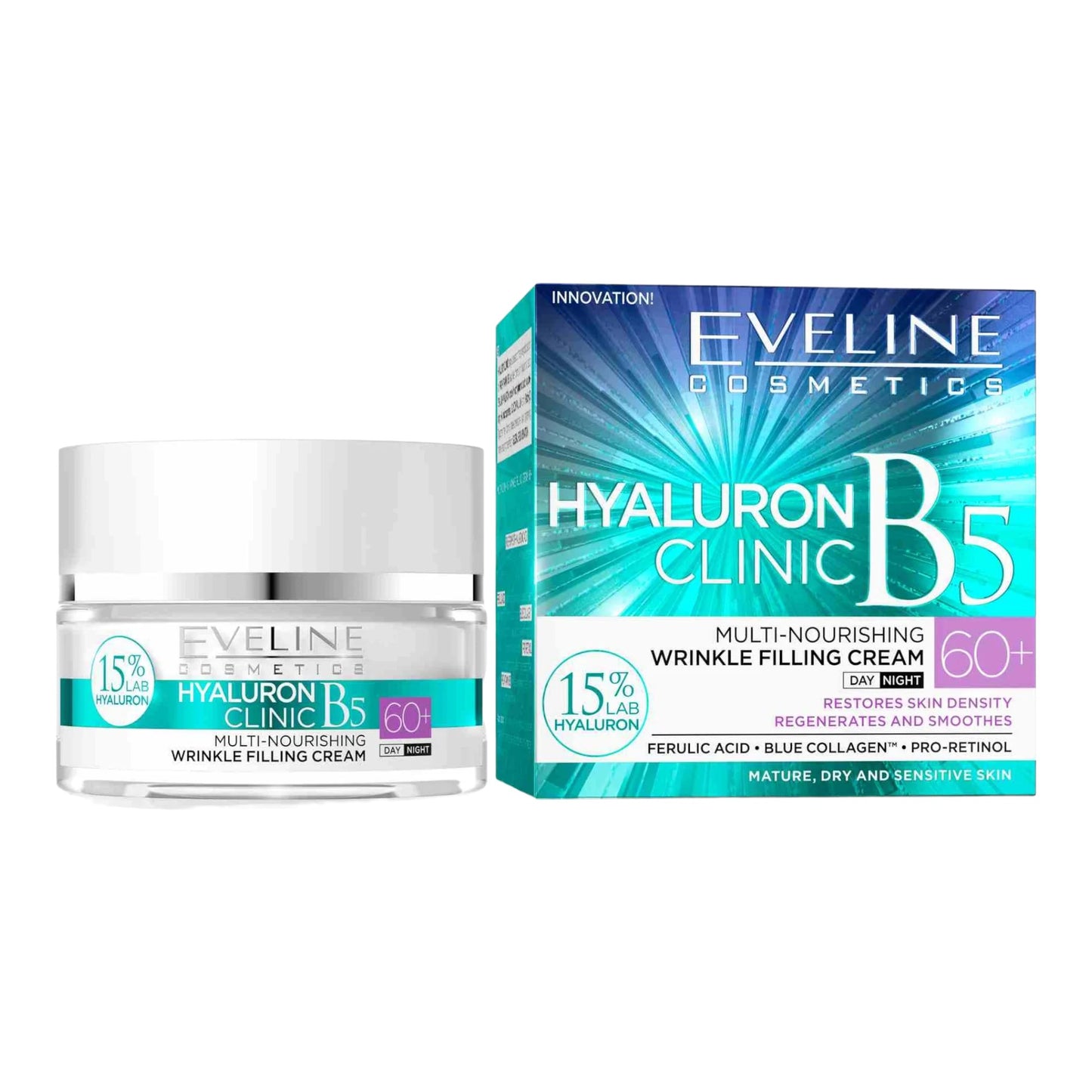 Eveline, Hyaluron Clinic B5, 60+ przeciwzmarszczkowy krem do twarzy na dzien i noc 50ml