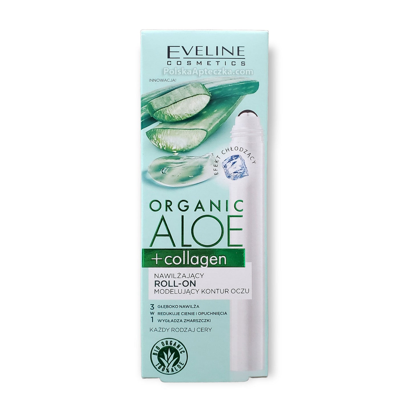 Eveline, Organic Aloe + Collagen Roll-on pod oczy 3w1 15 ml