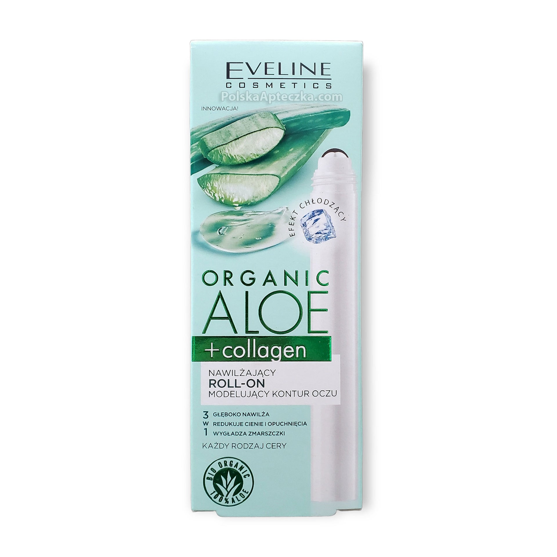 eveline aloe Eveline, Organic Aloe + Collagen Roll-on pod oczy 3w1 15 ml