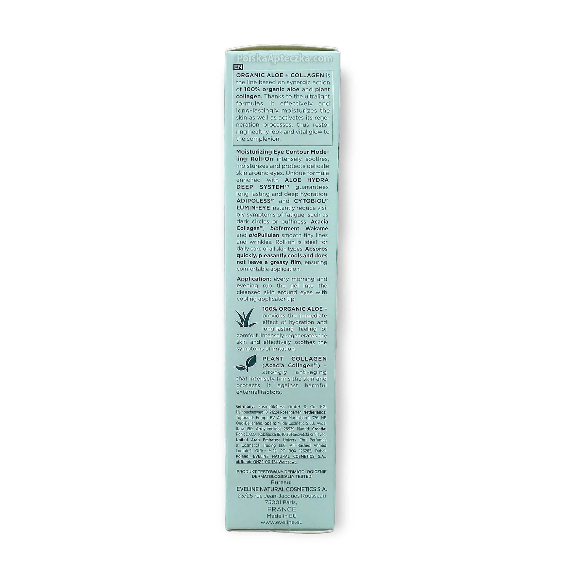 Eveline, Organic Aloe + Collagen Roll-on pod oczy 3w1 15 ml