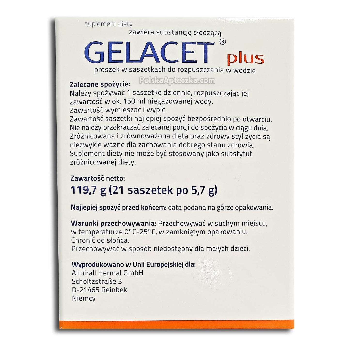 Gelacet Plus, proszek do rozpuszczania, 21 saszetek