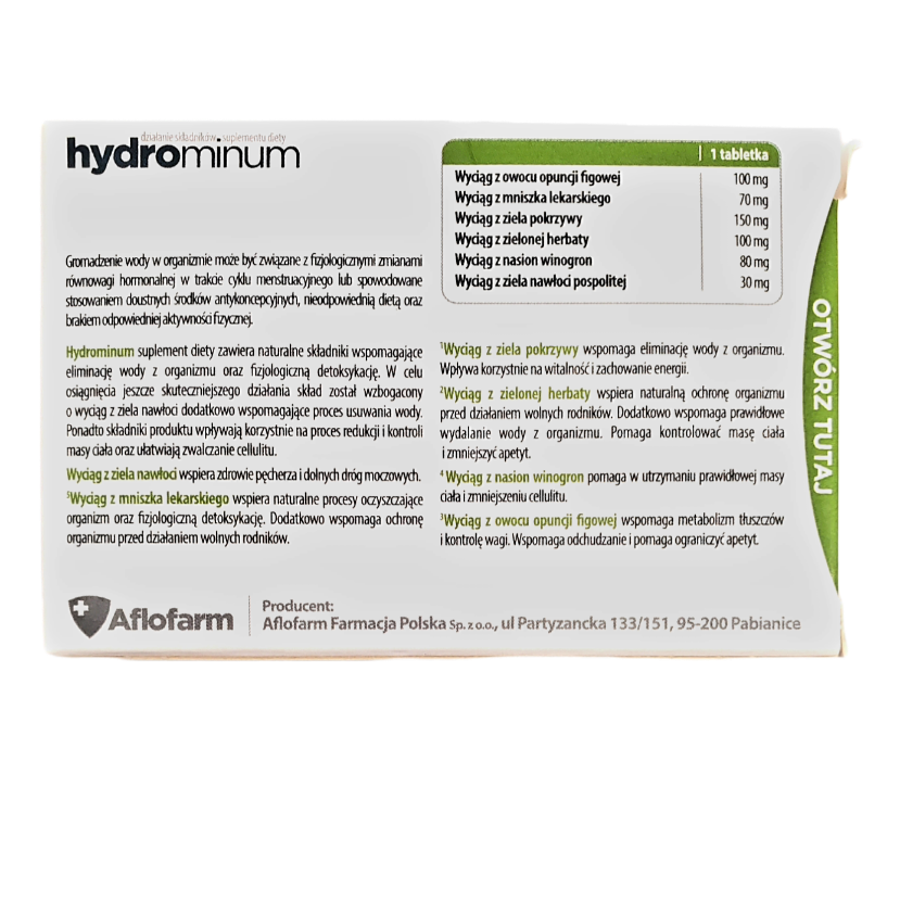 Hydrominum water retention detox support cellulite reduction 30 tablets