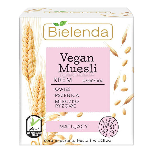 Bielenda, Vegan Muesli, krem matujący owies, prszenica, mleczko ryżowe na dzien i noc 50 g