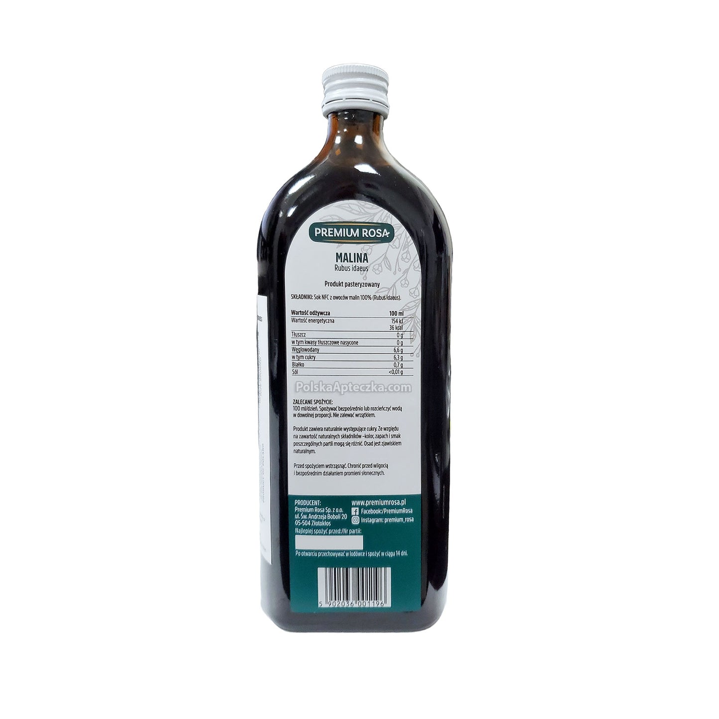 Malina, Sok z malin 100%, 500ml, Premium Rosa