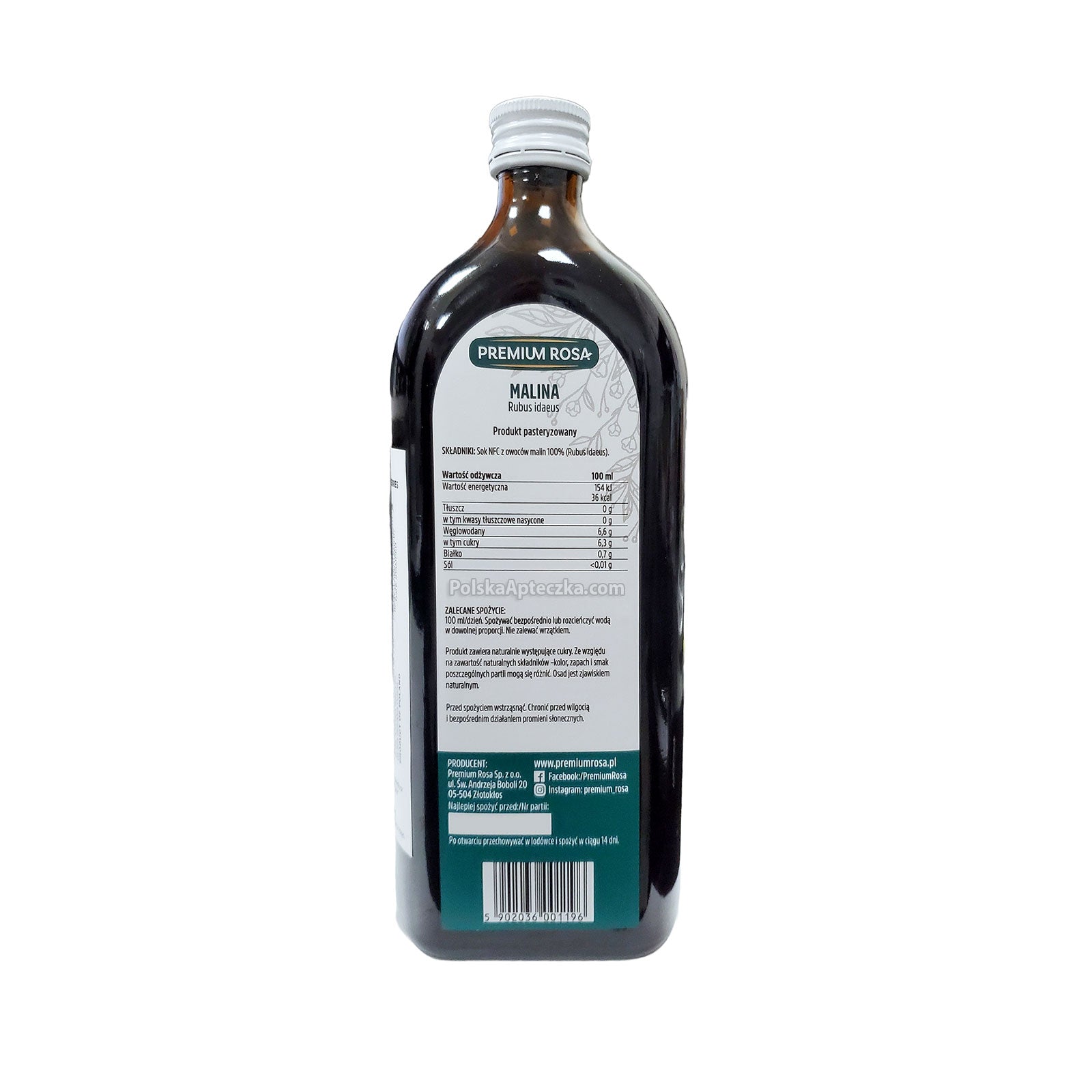 Malina, Sok z malin 100%, 500ml, Premium Rosa