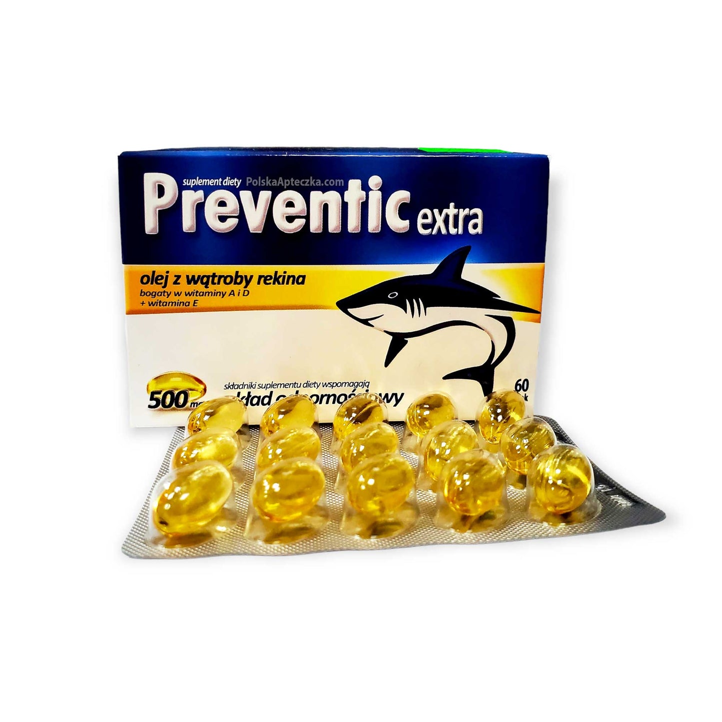 Preventic Extra 500, olej z wątroby rekina, 60  kapsułek