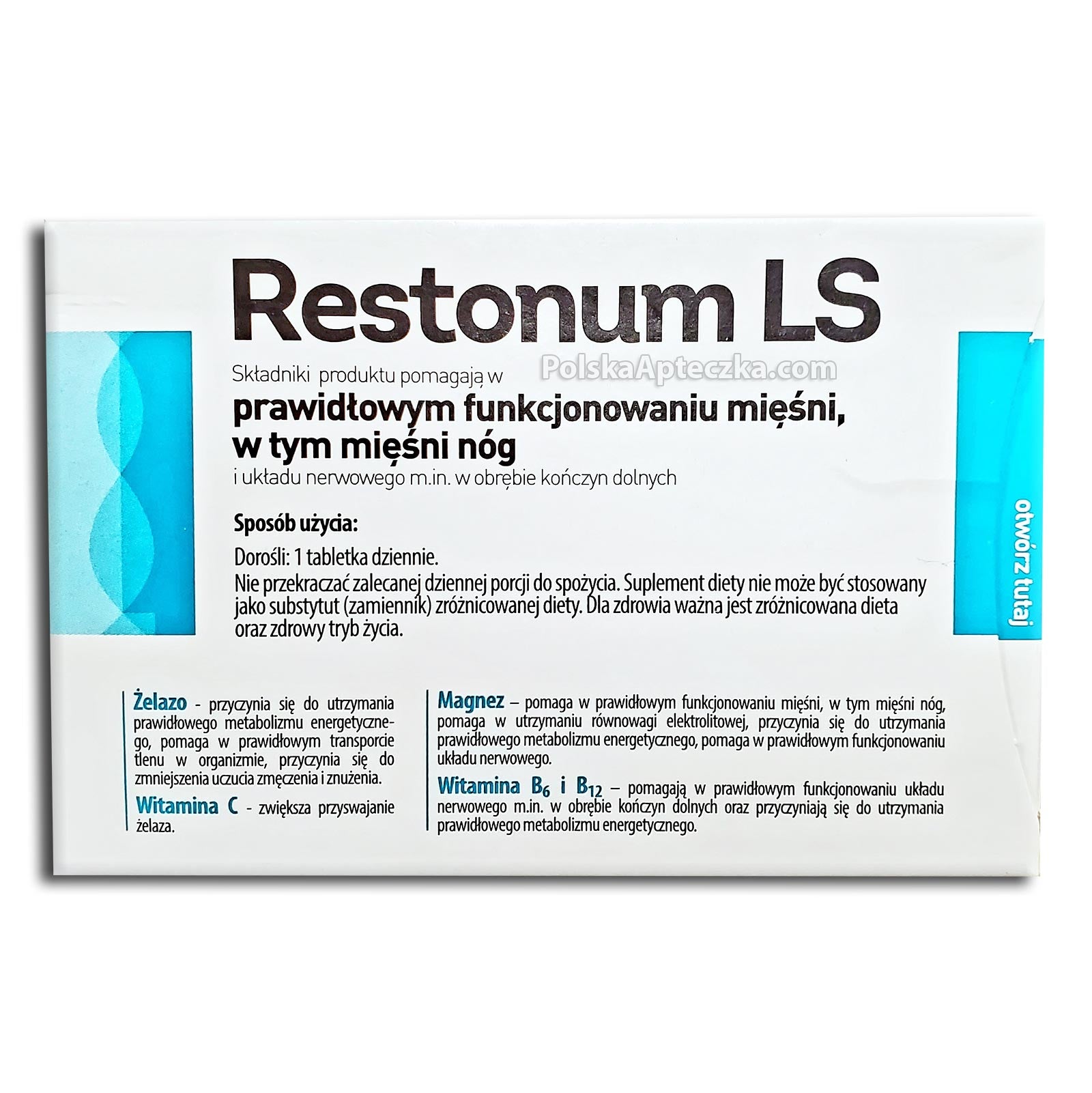 Restonum LS, wspomaga funkcjonowanie mięśni, 30 tabletek