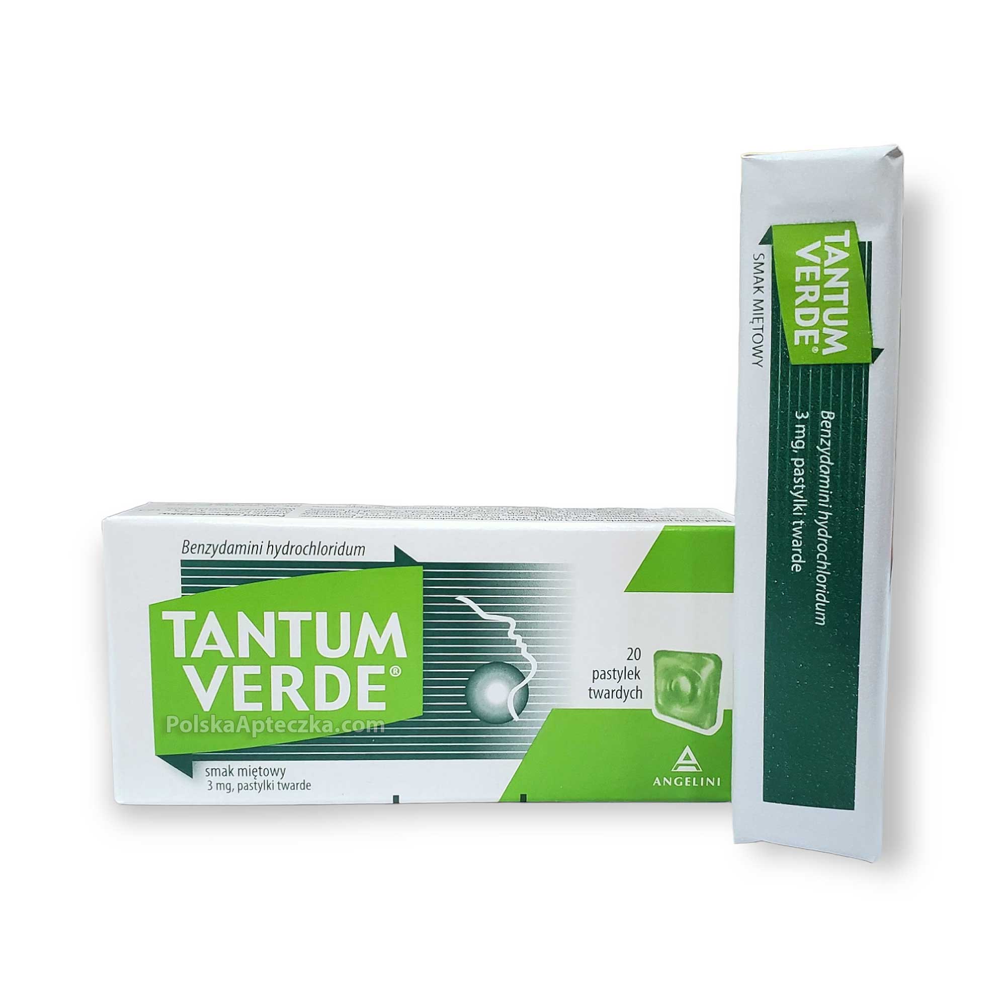 Tantum Verde 20 pastylek twardych na ból gardła o smaku miętowym